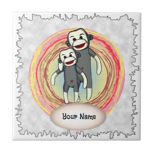 Sock Monkey Dad custom name Ceramic Tile