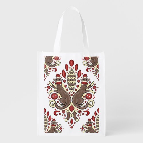 sock monkey damask reusable tote bag