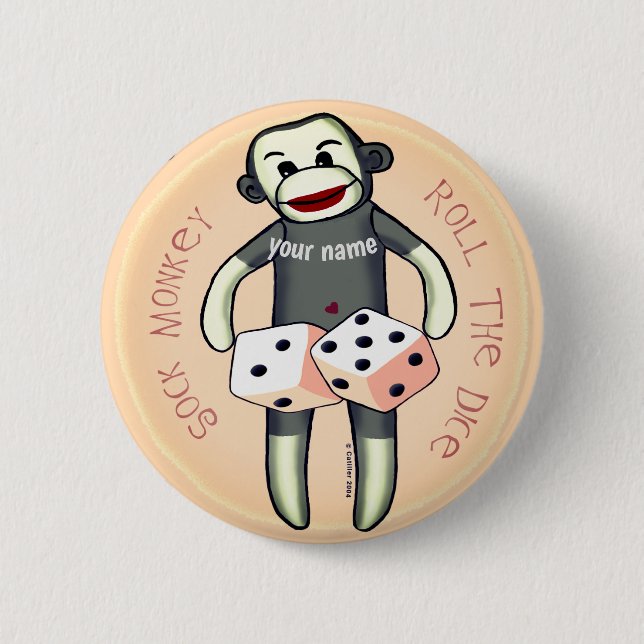 Sock Monkey Dice  Button (Front)