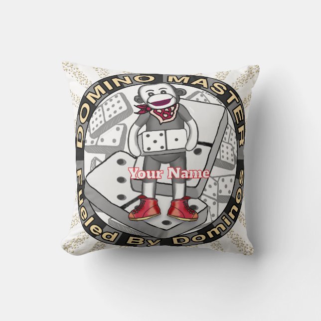 Sock Monkey Domino Master Throw Pillow (Front)