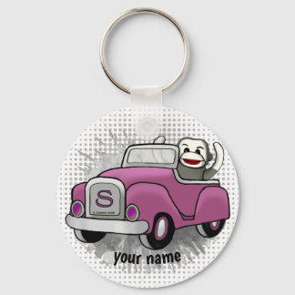 Sock Monkey Driving Car Keychain