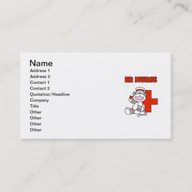 Sock Monkey ER Nurse T-shirts and Gifts Business Card (Front)