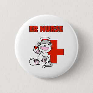 Sock Monkey ER Nurse T-shirts and Gifts Button