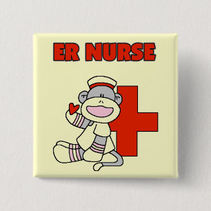 Sock Monkey ER Nurse T-shirts and Gifts Button