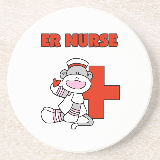 Sock Monkey ER Nurse T-shirts and Gifts Drink Coaster (Front)