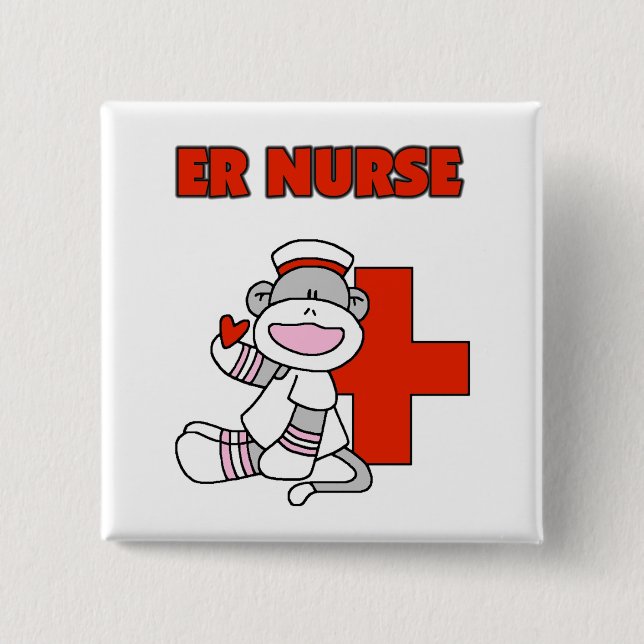 Sock Monkey ER Nurse T-shirts and Gifts Pinback Button (Front)