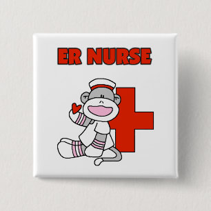 Sock Monkey ER Nurse T-shirts and Gifts Pinback Button