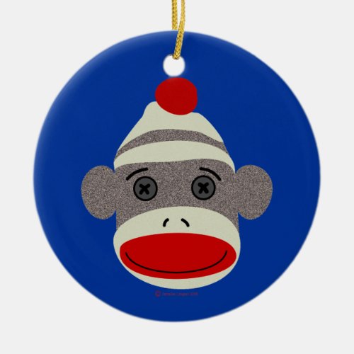 Sock Monkey Face Ceramic Ornament