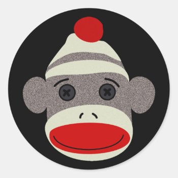 Sock Monkey Face Classic Round Sticker by FreshandStrong at Zazzle