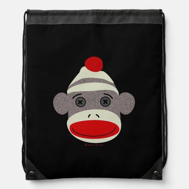 Sock Monkey Face Drawstring Bag (Front)