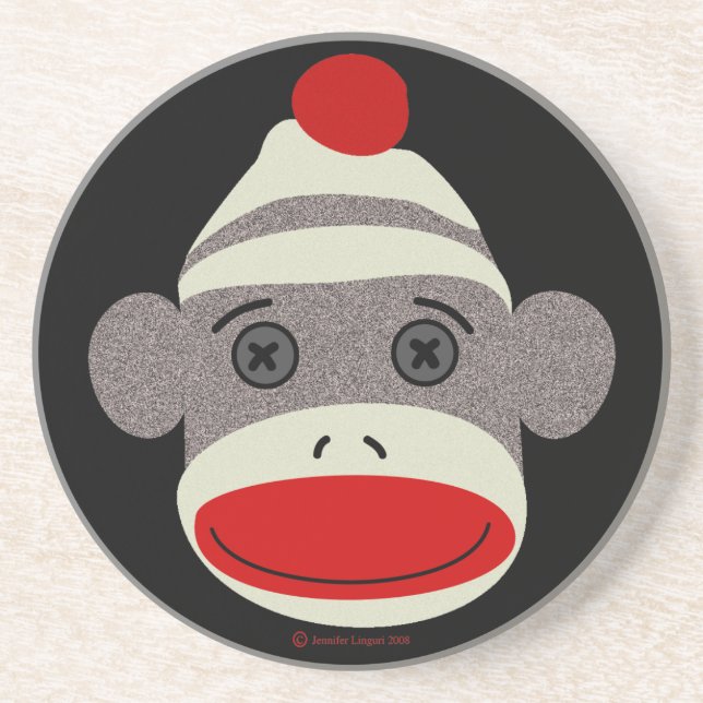 Sock Monkey Face Drink Coaster (Front)