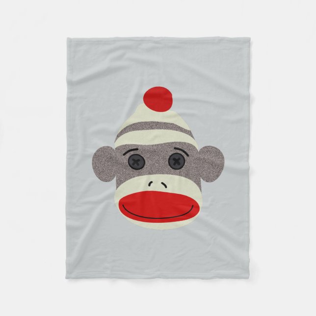 Sock Monkey Face Fleece Blanket (Front)