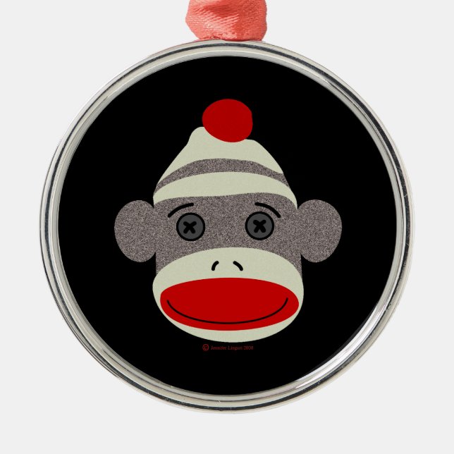 Sock Monkey Face Metal Ornament (Front)