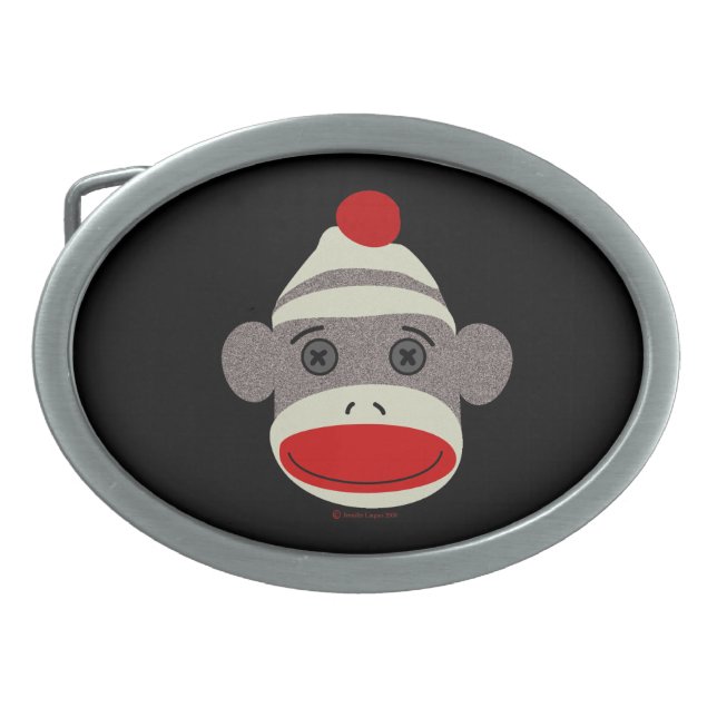 Sock Monkey Face Oval Belt Buckle (Front)