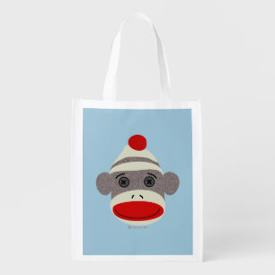 Sock Monkey Face Reusable Grocery Bag