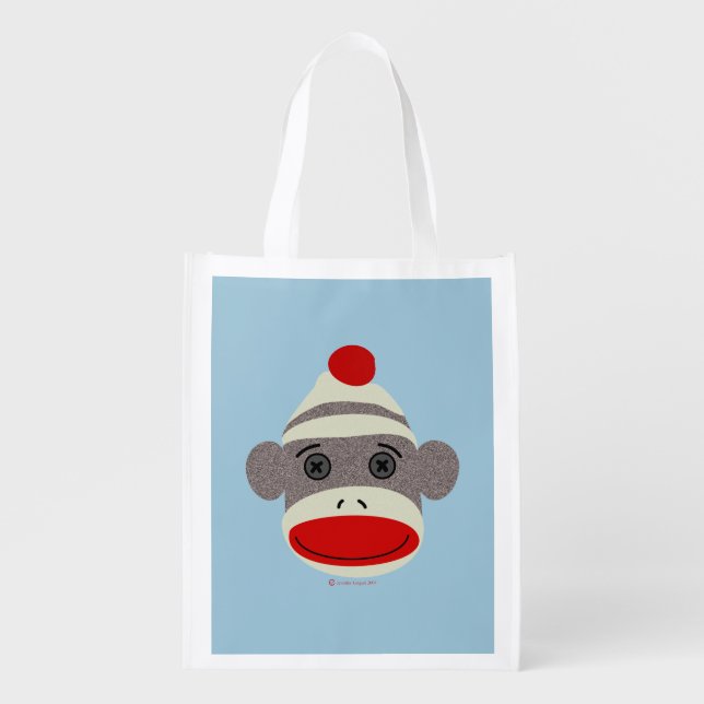 Sock Monkey Face Reusable Grocery Bag (Front)