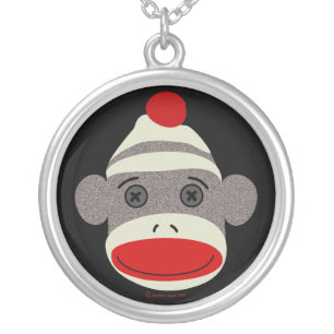 Sock Monkey Face Silver Plated Necklace