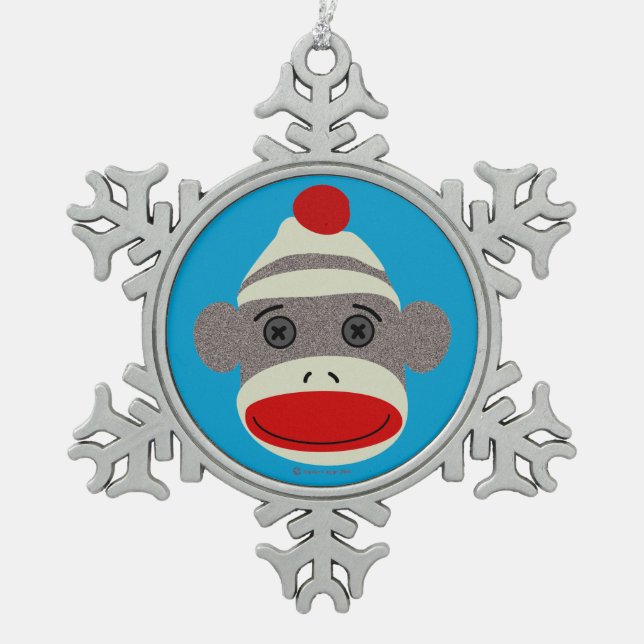 Sock Monkey Face Snowflake Ornament (Front)