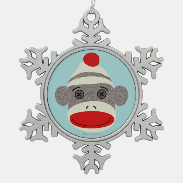 Sock Monkey Face Snowflake Ornament (Front)