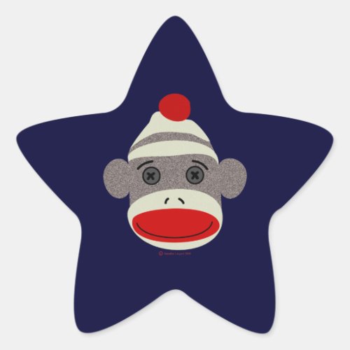 Sock Monkey Face Star Sticker