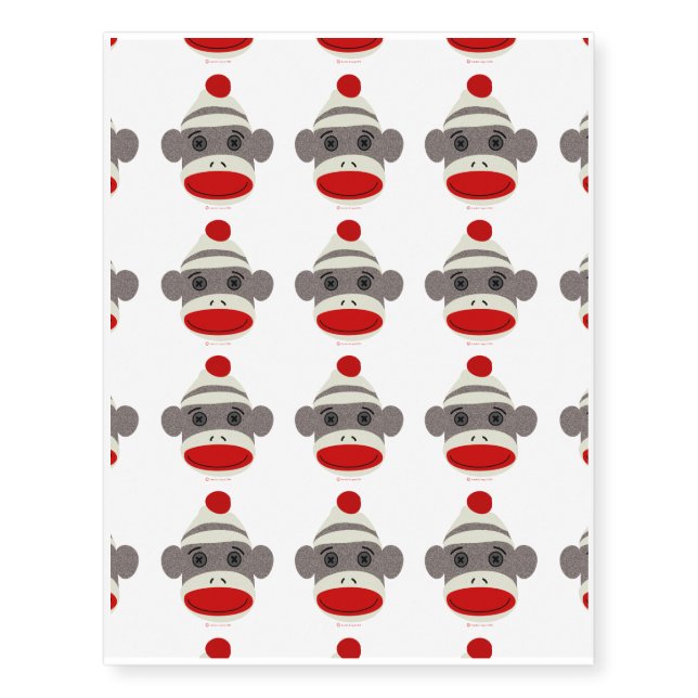 Sock Monkey Face Temporary Tattoos (Front)