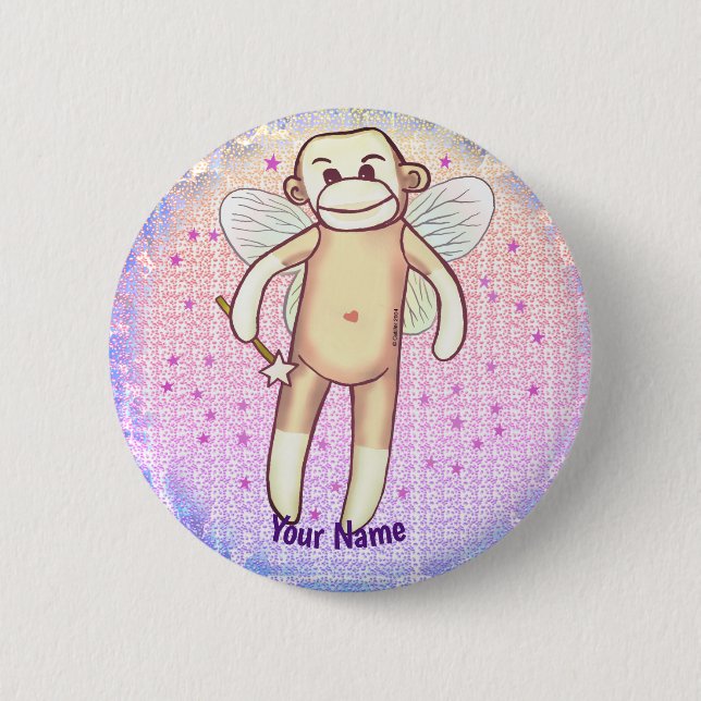 Sock monkey Fairy  Button (Front)