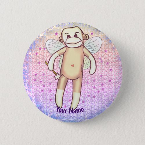 Sock monkey Fairy custom name Button