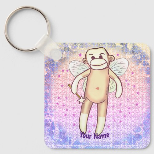 Sock monkey Fairy custom name Keychain