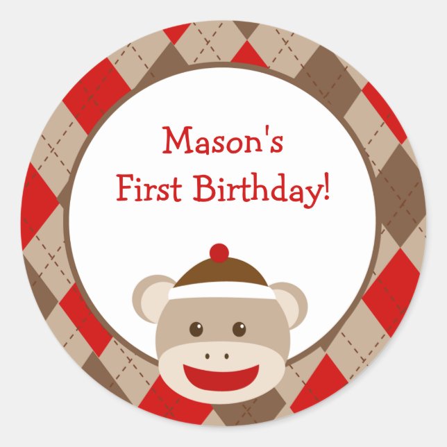 Sock Monkey Favor Stickers (Front)