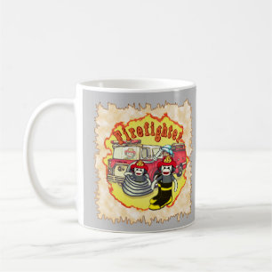 Sock Monkey Firetruck Firefighter Coffee Mug