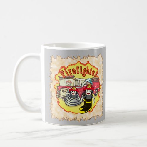 Sock Monkey  Firetruck Firefighter custom name Coffee Mug