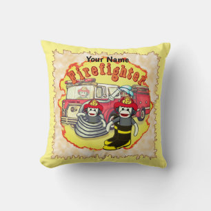 Sock Monkey Firetruck Firefighter Throw Pillow