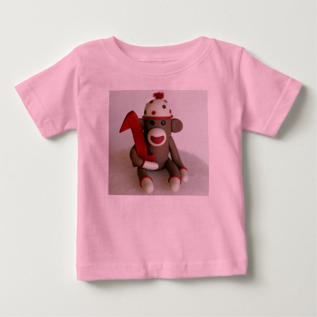 Sock Monkey First Birthday Baby T-Shirt (Front)