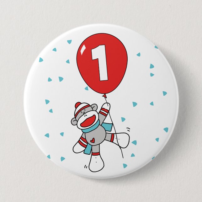 Sock Monkey First Birthday Button (Front)
