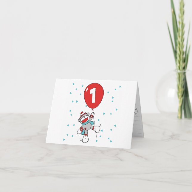 Sock Monkey First Birthday Fill-in Invitations (Front)