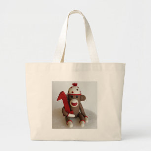 Sock Monkey First Birthday Large Tote Bag