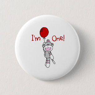 Sock Monkey First Birthday Pinback Button