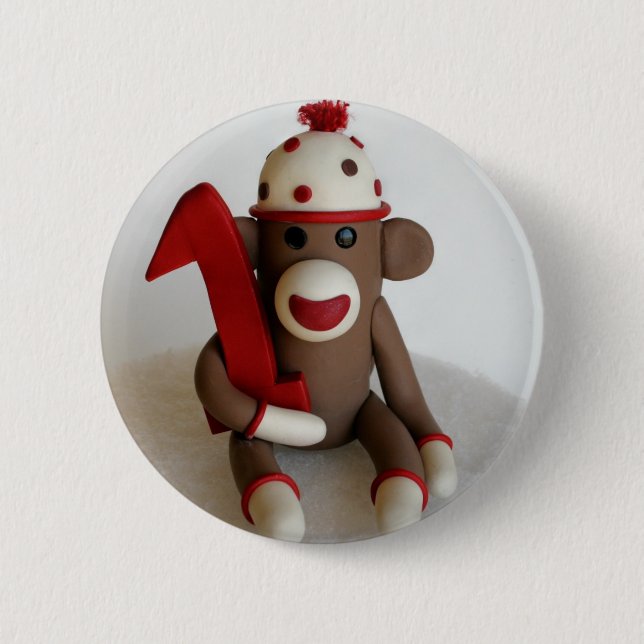 Sock Monkey First Birthday Pinback Button (Front)