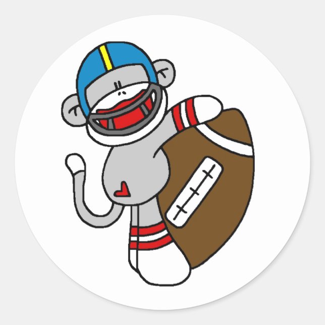 Sock Monkey Football Classic Round Sticker (Front)