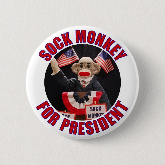 Sock Monkey for President Button (Front)