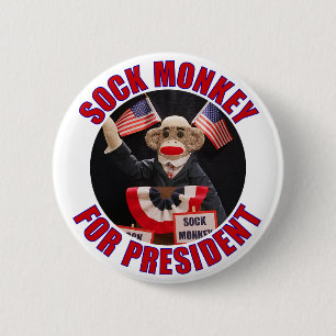 Sock Monkey for President Button
