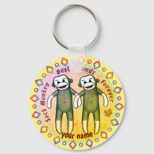 Sock Monkey Friends Keychain