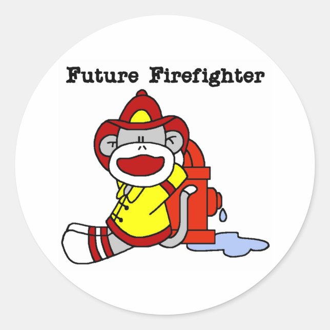 Sock Monkey Future Firefighter Classic Round Sticker (Front)