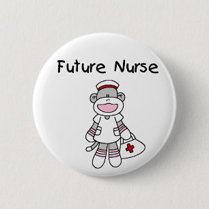 SOCK MONKEY FUTURE NURSE BUTTON