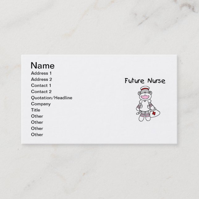 Sock  Monkey Future Nurse T-shirts and Gifts Business Card (Front)