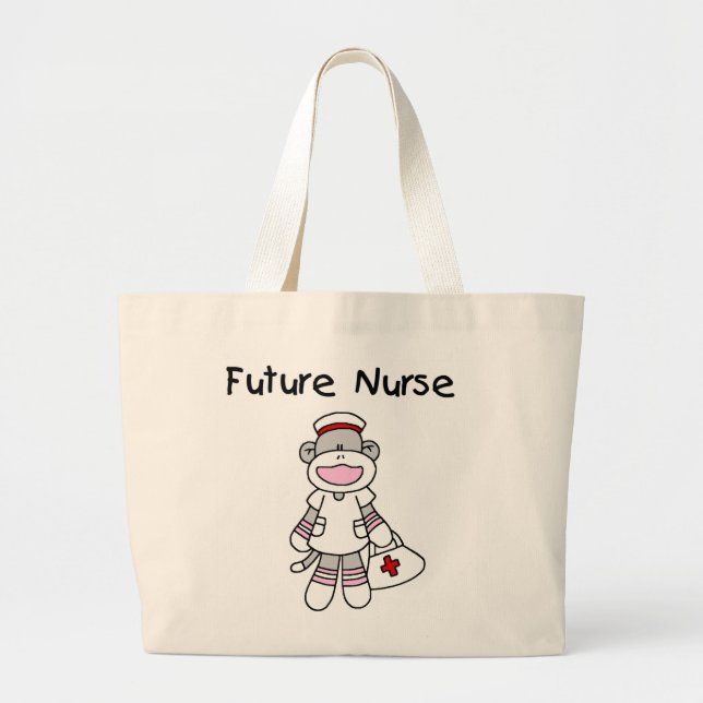 Sock  Monkey Future Nurse T-shirts and Gifts Large Tote Bag (Front)