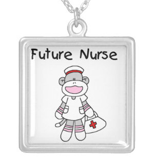 Sock Monkey Future Nurse T-shirts and Gifts Silver Plated Necklace