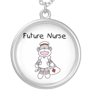 Sock Monkey Future Nurse T-shirts and Gifts Silver Plated Necklace