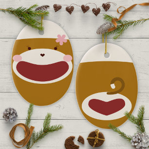Sock Monkey Girl Christmas Tree  Ceramic Ornament