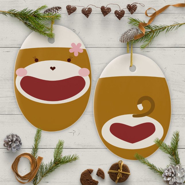Sock Monkey Girl Christmas Tree  Ceramic Ornament (Creator Uploaded)